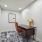 small office with seating table and lamp